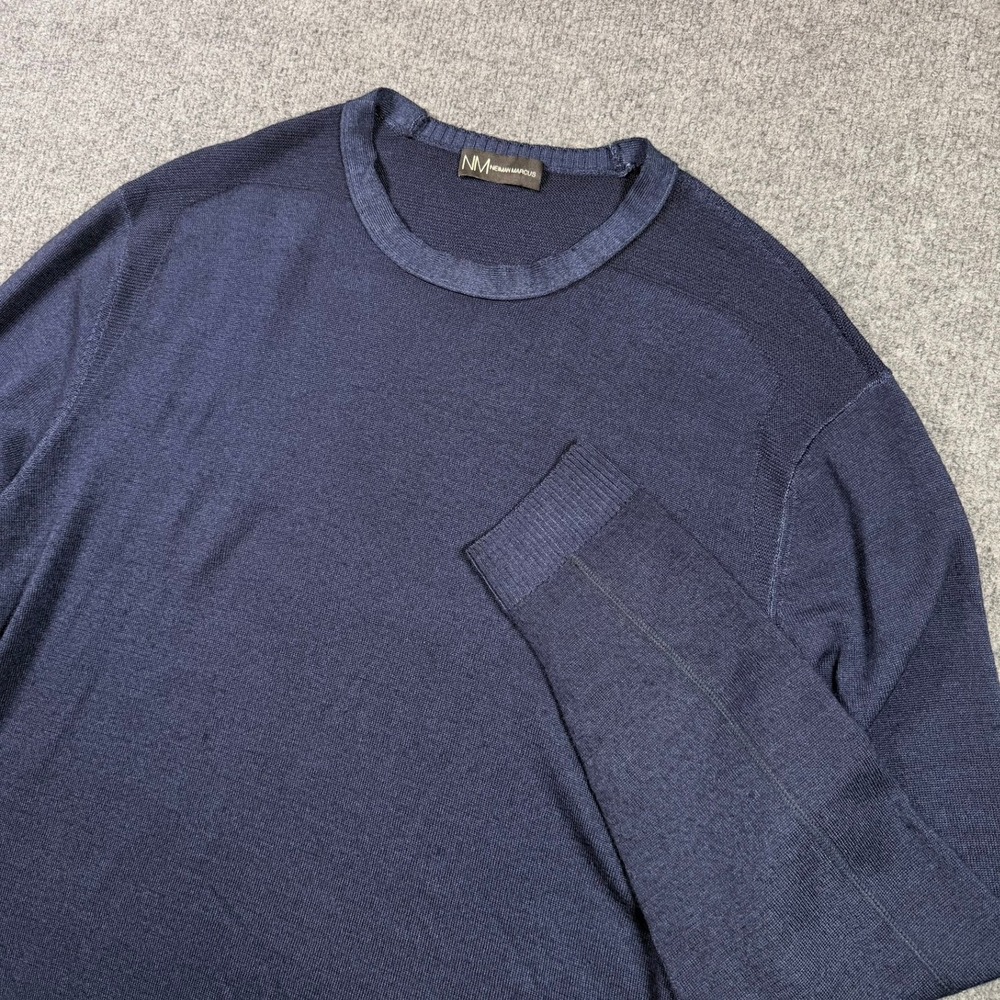 Neiman Marcus 100% Merino Wool Sweater Mens XL Navy Blue Crewneck Knit